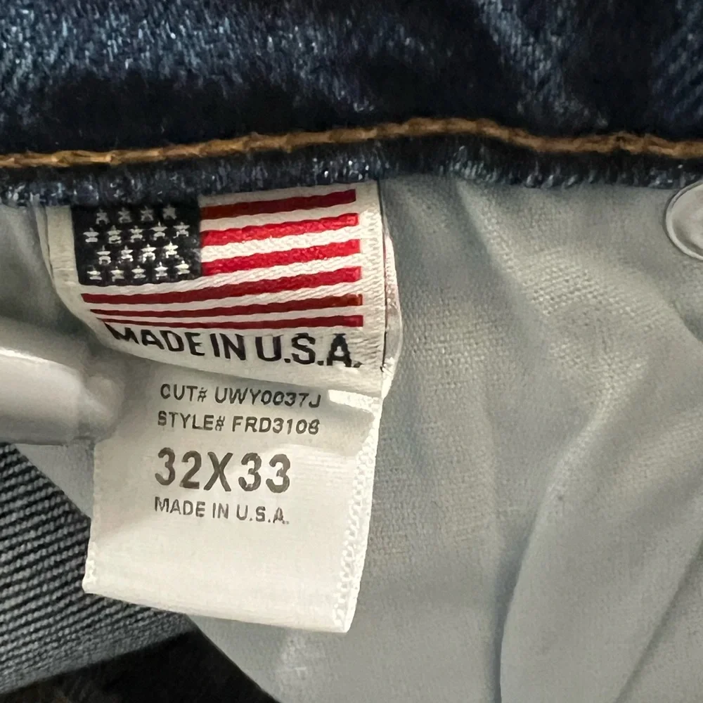 First Row Men's slim Flare distressed paint Jeans Blue Denim American Flag 32X33